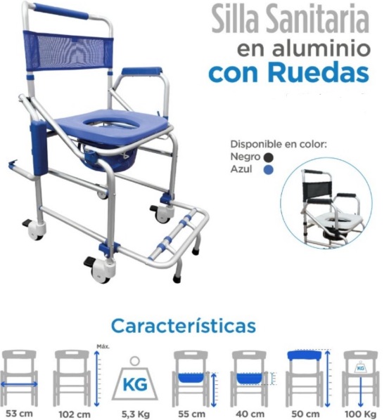 SILLA SANITARIA EN ALUMINIO CON RUEDAS